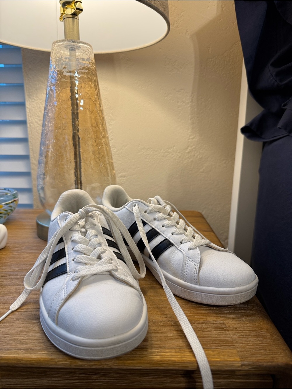 adidas White Leather Upper Sneakers with Classic Black Stripes